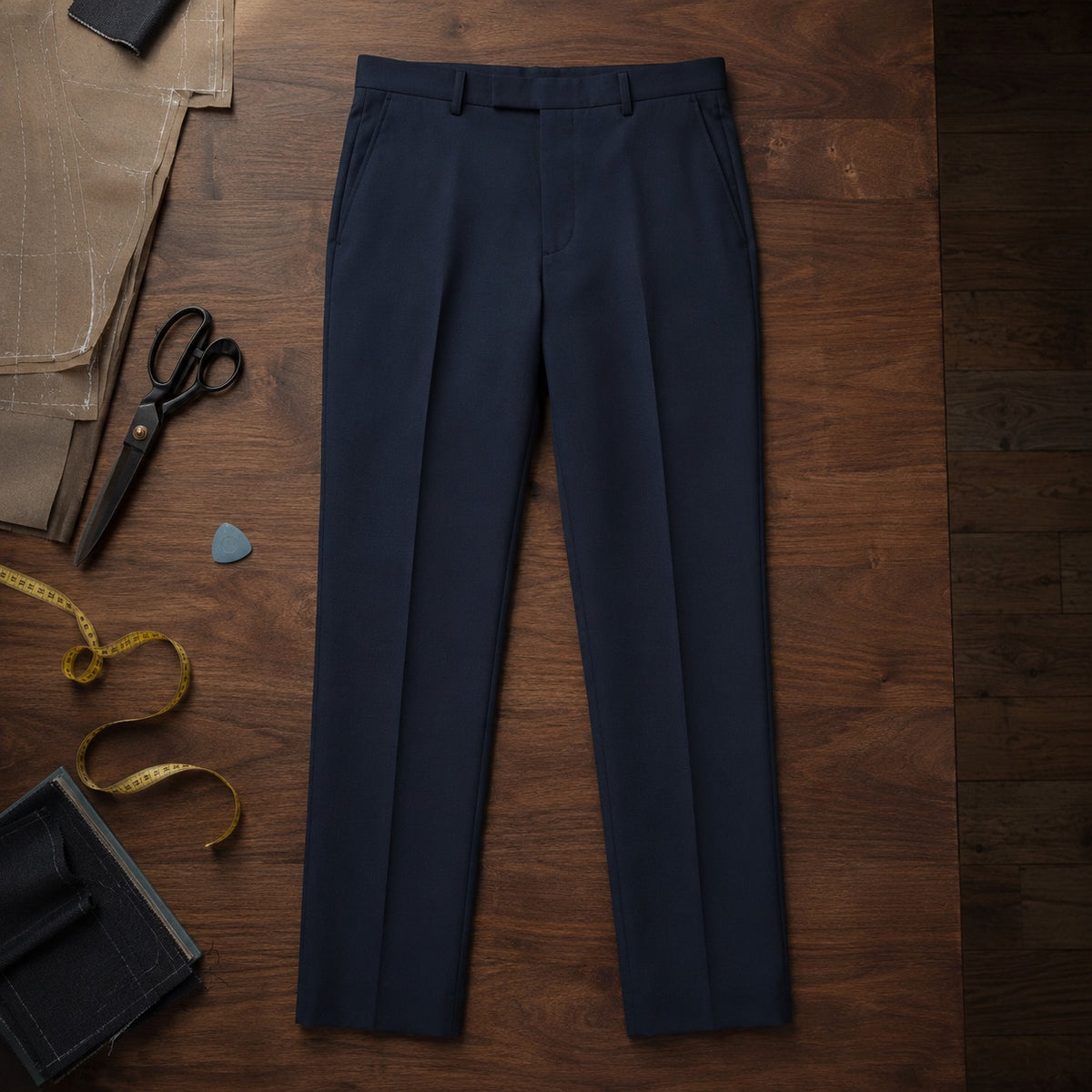 Ashdown straight-leg tailored trousers — Tailored Trousers by CROWN TAILORING. flat lay, front.