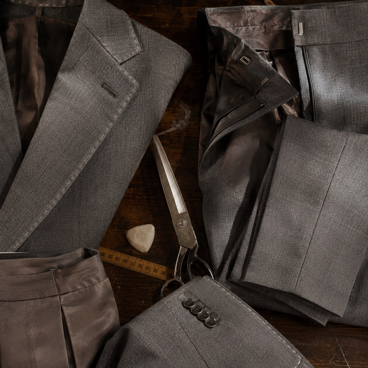 Cavendish cigarette-leg tailored trousers — Tailored Trousers by CROWN TAILORING. close detail of the fabric and finish.