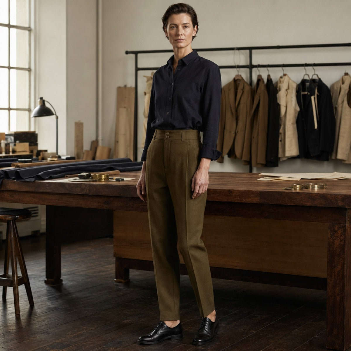 Cavendish cigarette-leg tailored trousers — Tailored Trousers by CROWN TAILORING. shown worn.