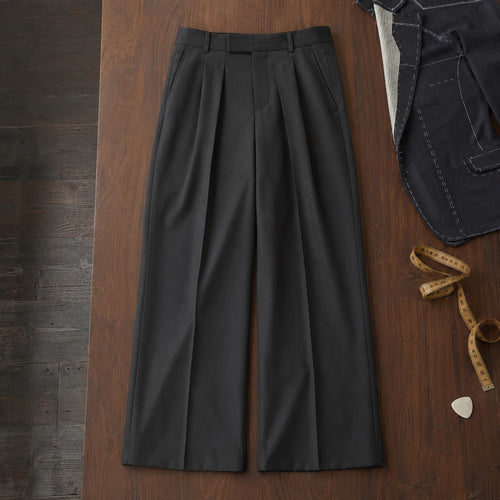 Fitzrovia wide-leg tailored trousers — Tailored Trousers by CROWN TAILORING. flat lay, front.