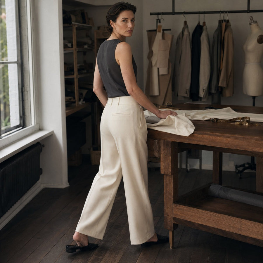Fitzrovia wide-leg tailored trousers — Tailored Trousers by CROWN TAILORING. shown worn.