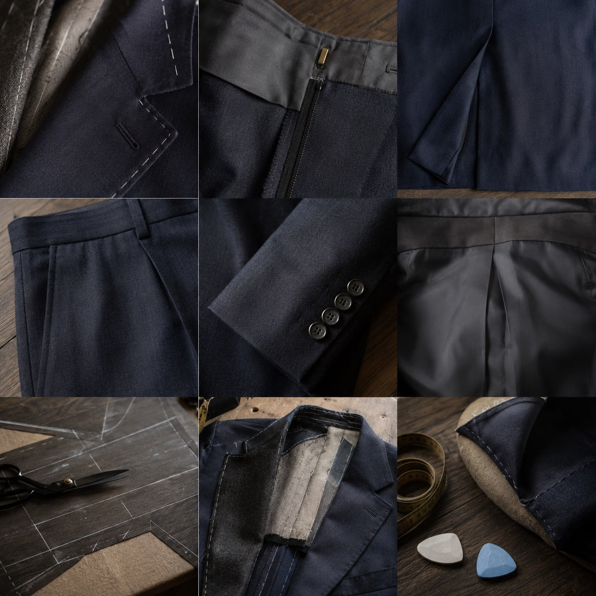 Marylebone straight-leg tailored trousers — Tailored Trousers by CROWN TAILORING. close detail of the fabric and finish.