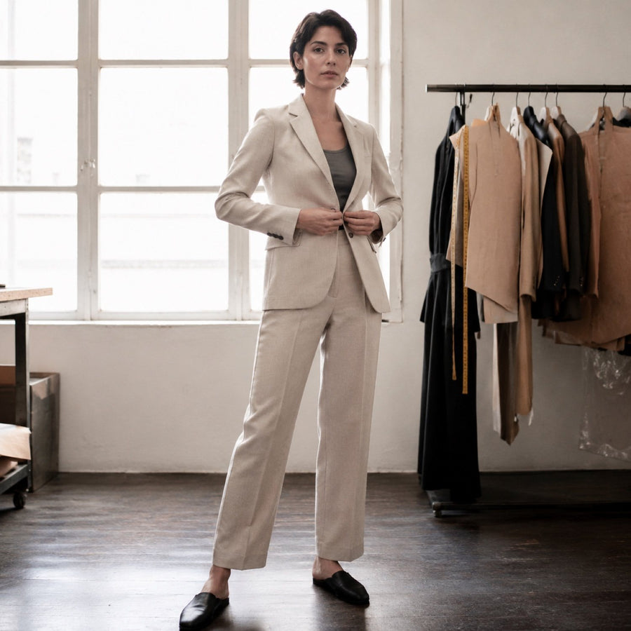 Marylebone straight-leg tailored trousers — Tailored Trousers by CROWN TAILORING. shown worn.