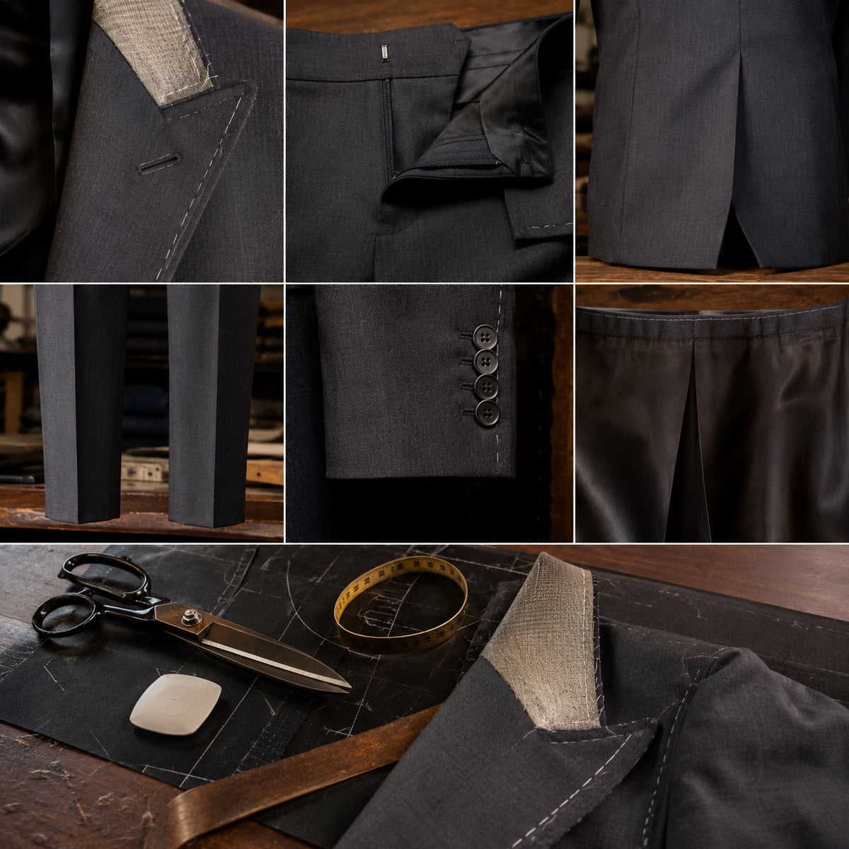 Holborn cigarette-leg tailored trousers — Tailored Trousers by CROWN TAILORING. close detail of the fabric and finish.