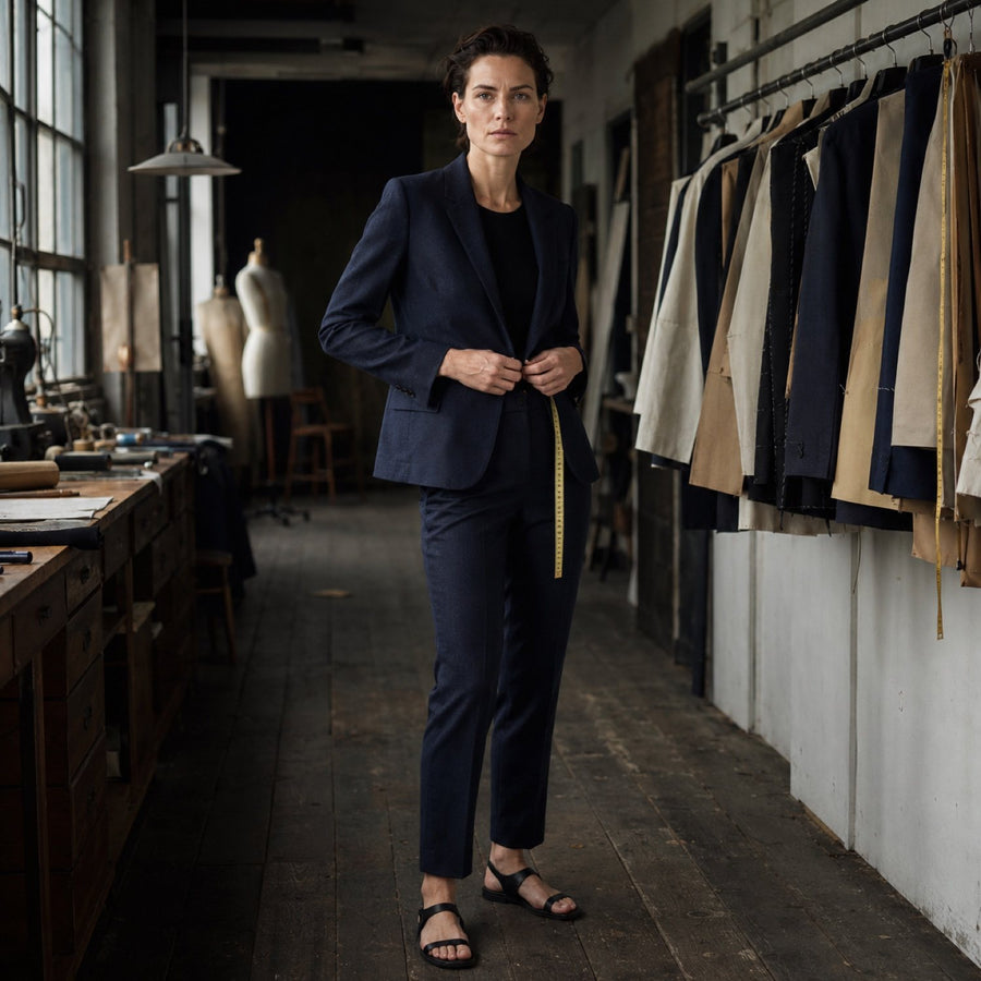 Holborn cigarette-leg tailored trousers — Tailored Trousers by CROWN TAILORING. shown worn.