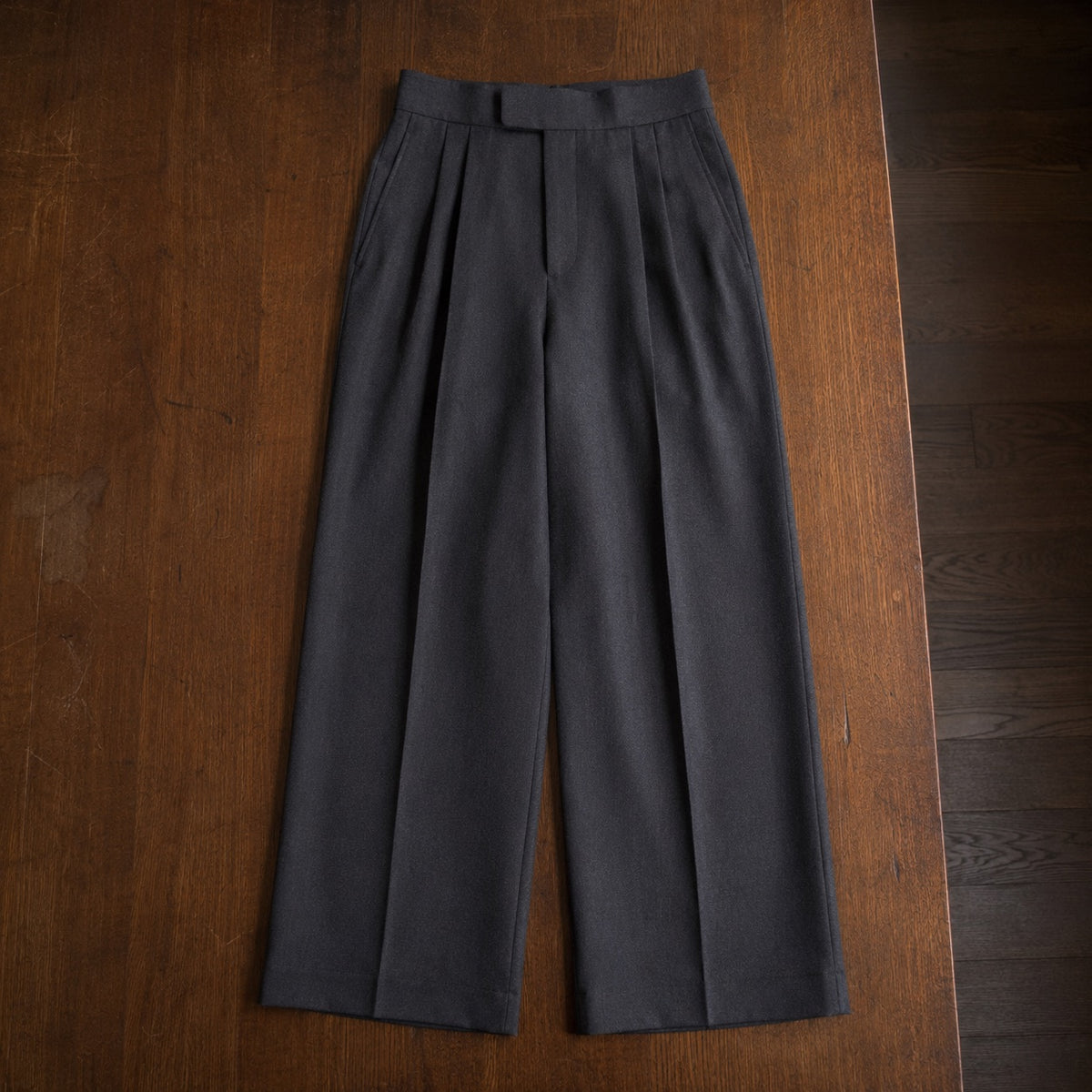 Pimlico wide-leg tailored trousers — Tailored Trousers by CROWN TAILORING. flat lay, front.