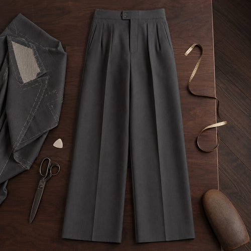 Clerkenwell wide-leg tailored trousers — Tailored Trousers by CROWN TAILORING. flat lay, front.
