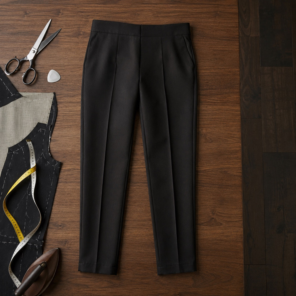 Chiltern cigarette-leg tailored trousers — Tailored Trousers by CROWN TAILORING. flat lay, front.