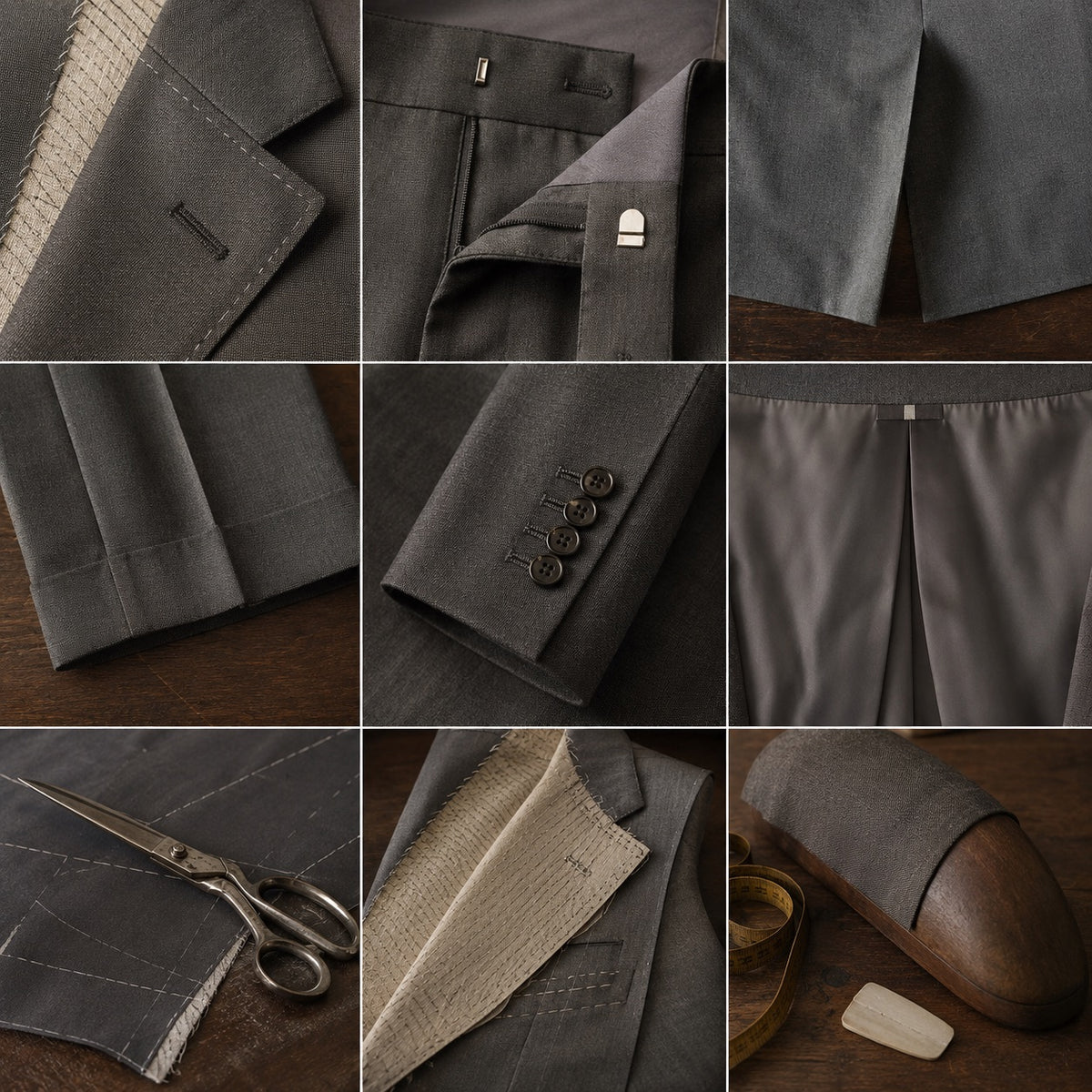 Fitzrovia cigarette-leg tailored trousers — Tailored Trousers by CROWN TAILORING. close detail of the fabric and finish.