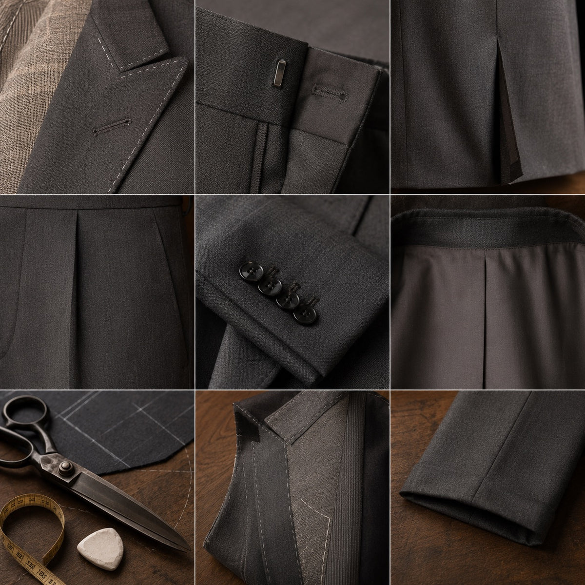 Bloomsbury cigarette-leg tailored trousers — Tailored Trousers by CROWN TAILORING. close detail of the fabric and finish.
