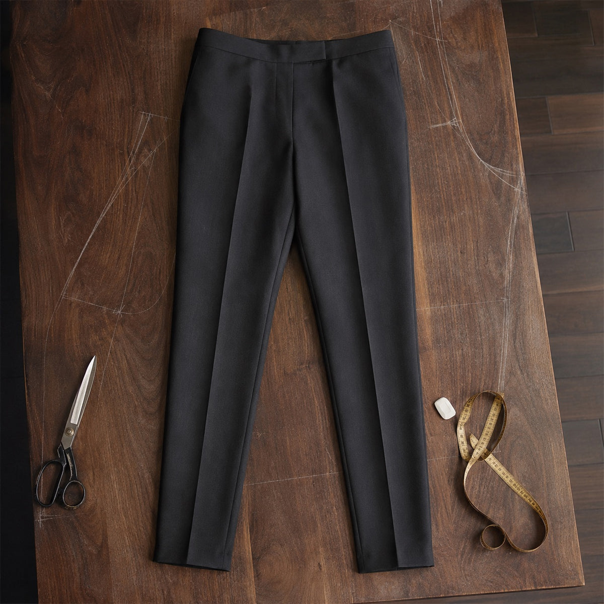 Bloomsbury cigarette-leg tailored trousers — Tailored Trousers by CROWN TAILORING. flat lay, front.