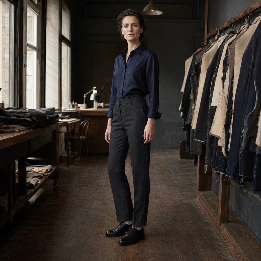 Bloomsbury cigarette-leg tailored trousers — Tailored Trousers by CROWN TAILORING. shown worn.