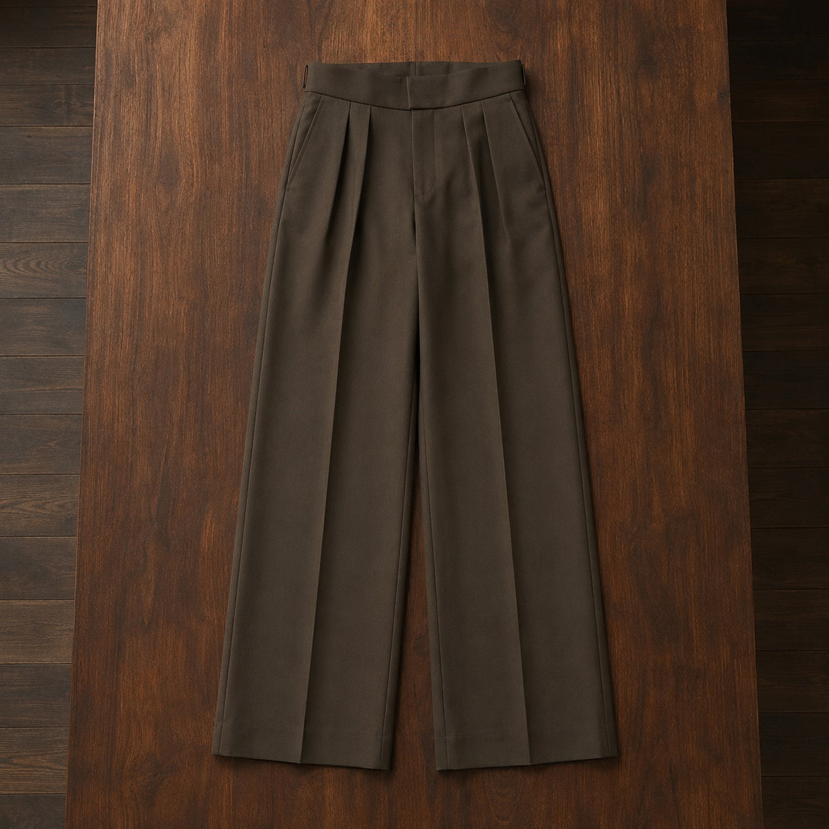 Severn wide-leg tailored trousers — Tailored Trousers by CROWN TAILORING. flat lay, front.