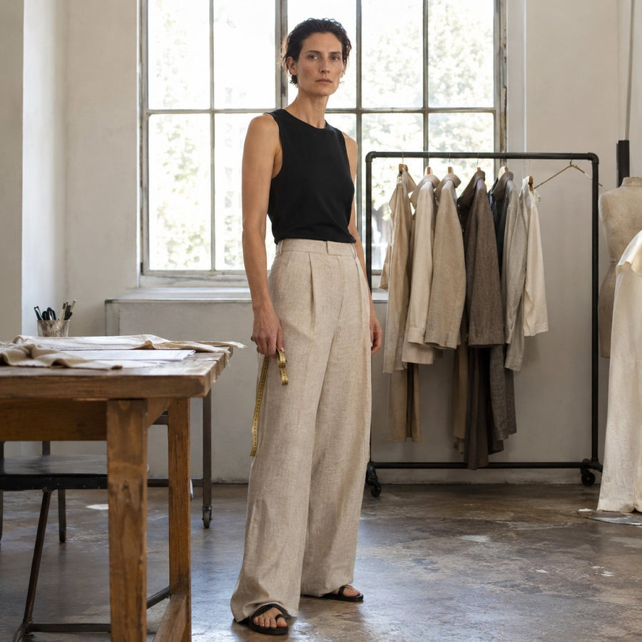 Severn wide-leg tailored trousers — Tailored Trousers by CROWN TAILORING. shown worn.
