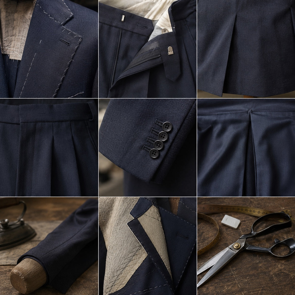 Marylebone wide-leg tailored trousers — Tailored Trousers by CROWN TAILORING. close detail of the fabric and finish.