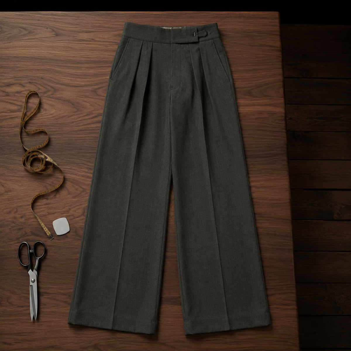 Marylebone wide-leg tailored trousers — Tailored Trousers by CROWN TAILORING. flat lay, front.