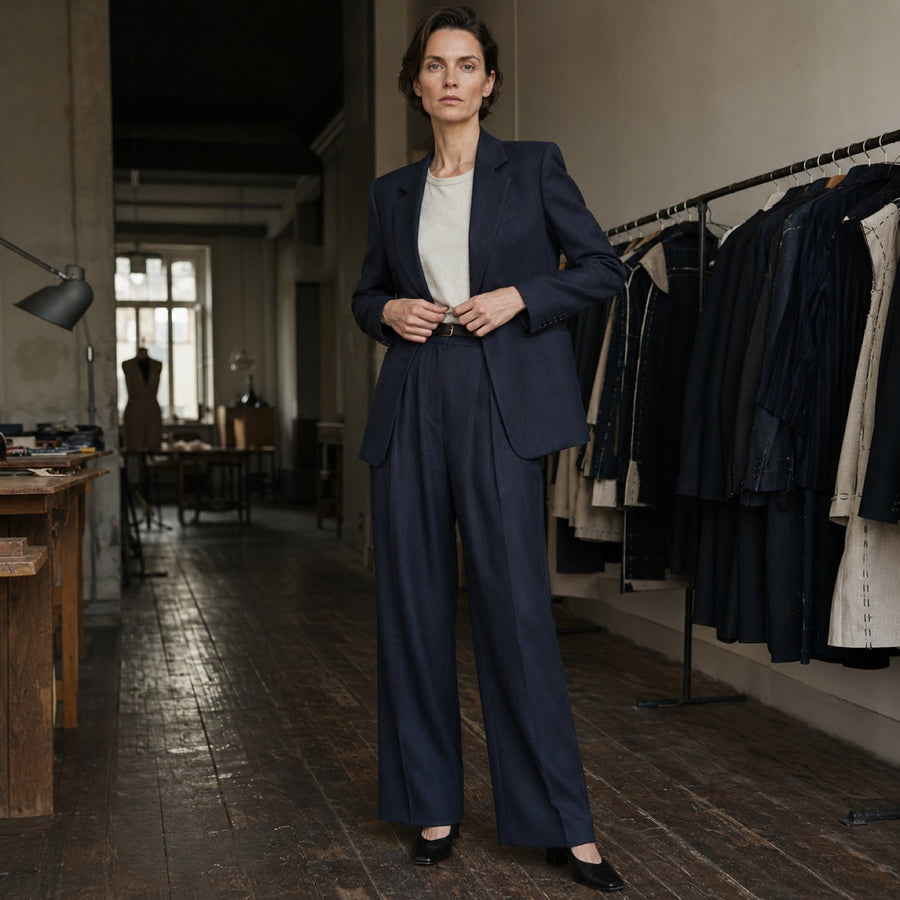 Marylebone wide-leg tailored trousers — Tailored Trousers by CROWN TAILORING. shown worn.