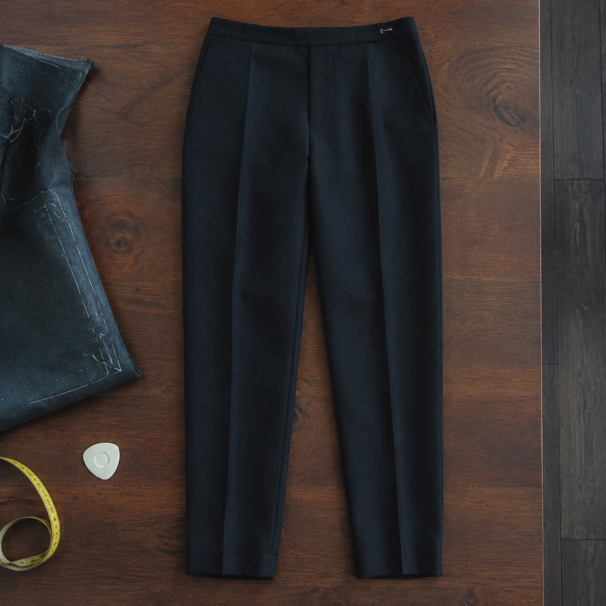 Marylebone cigarette-leg tailored trousers — Tailored Trousers by CROWN TAILORING. flat lay, front.