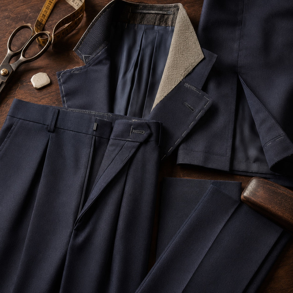 Bracken wide-leg tailored trousers — Tailored Trousers by CROWN TAILORING. close detail of the fabric and finish.