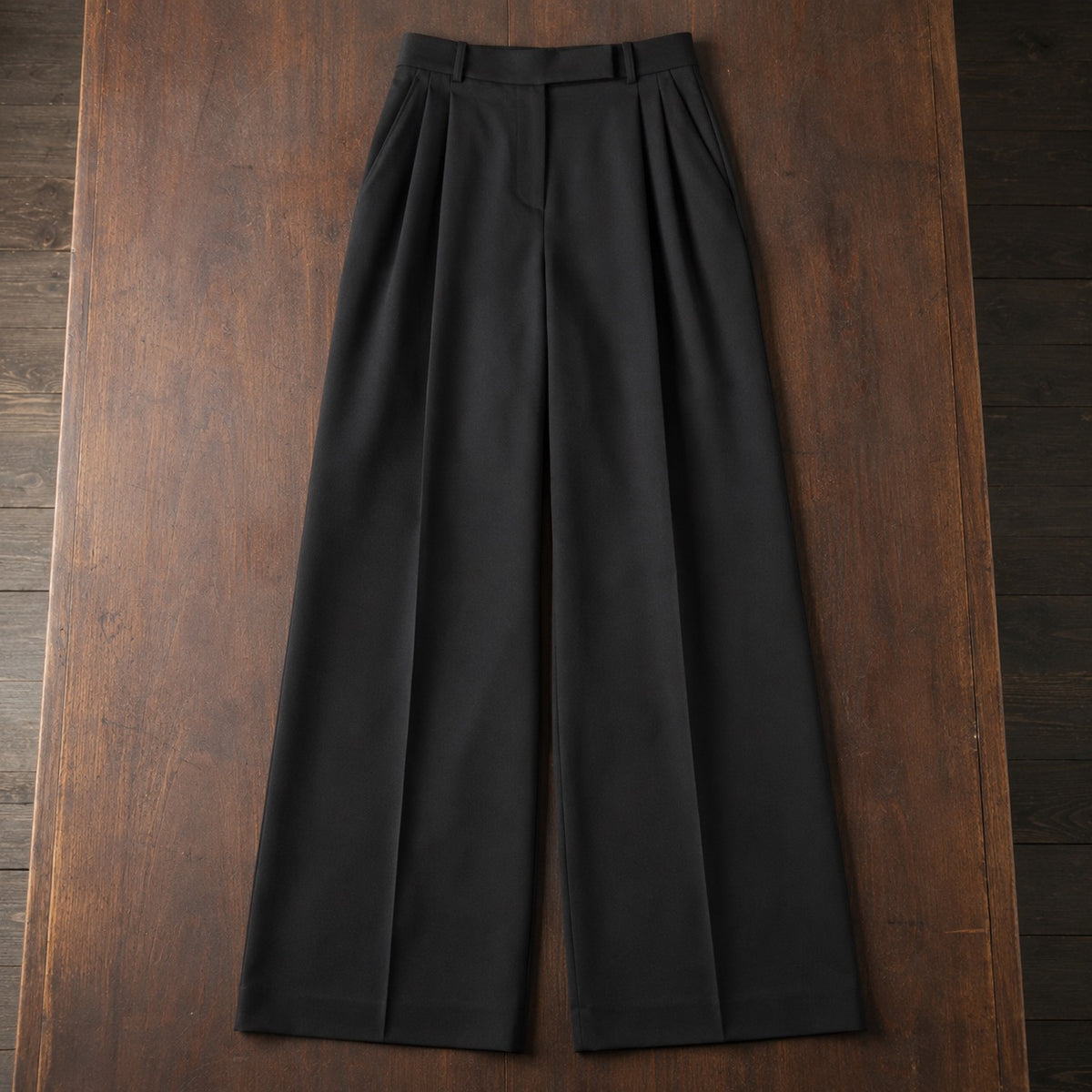 Bracken wide-leg tailored trousers — Tailored Trousers by CROWN TAILORING. flat lay, front.