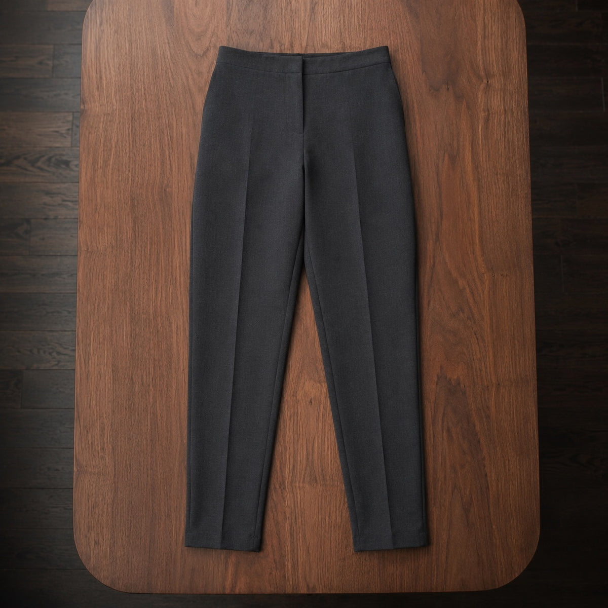 Clerkenwell cigarette-leg tailored trousers — Tailored Trousers by CROWN TAILORING. flat lay, front.