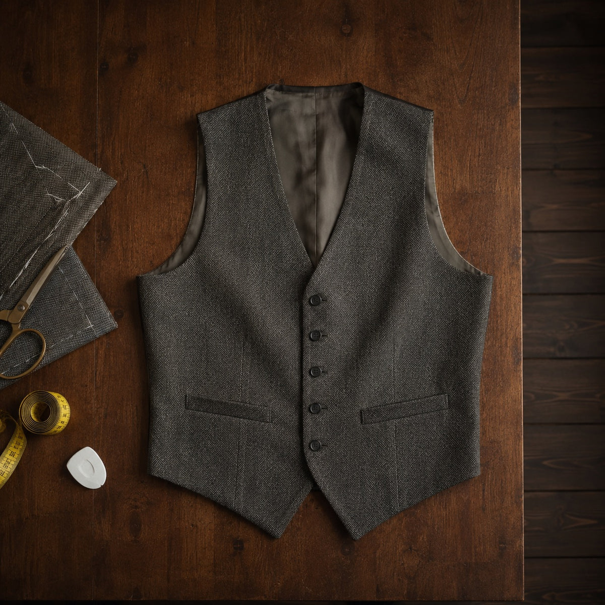 Bracken single-breasted waistcoat — Waistcoats by CROWN TAILORING. flat lay, front.