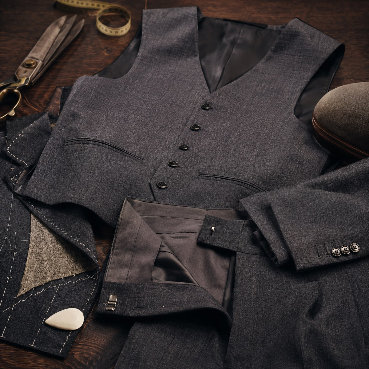 Holborn single-breasted waistcoat — Waistcoats by CROWN TAILORING. close detail of the fabric and finish.