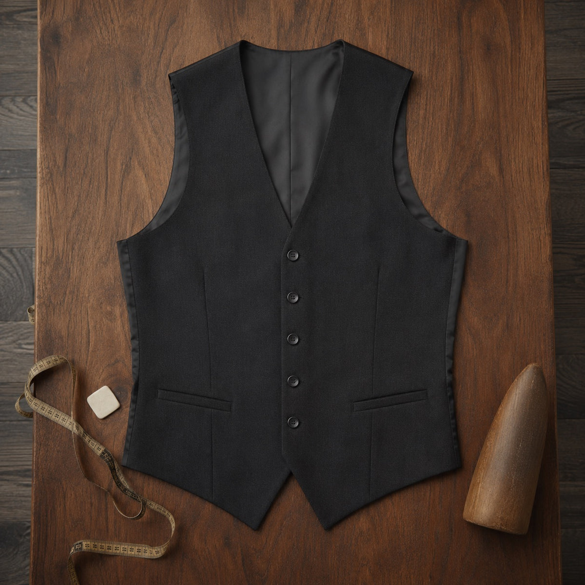 Pimlico single-breasted waistcoat — Waistcoats by CROWN TAILORING. flat lay, front.