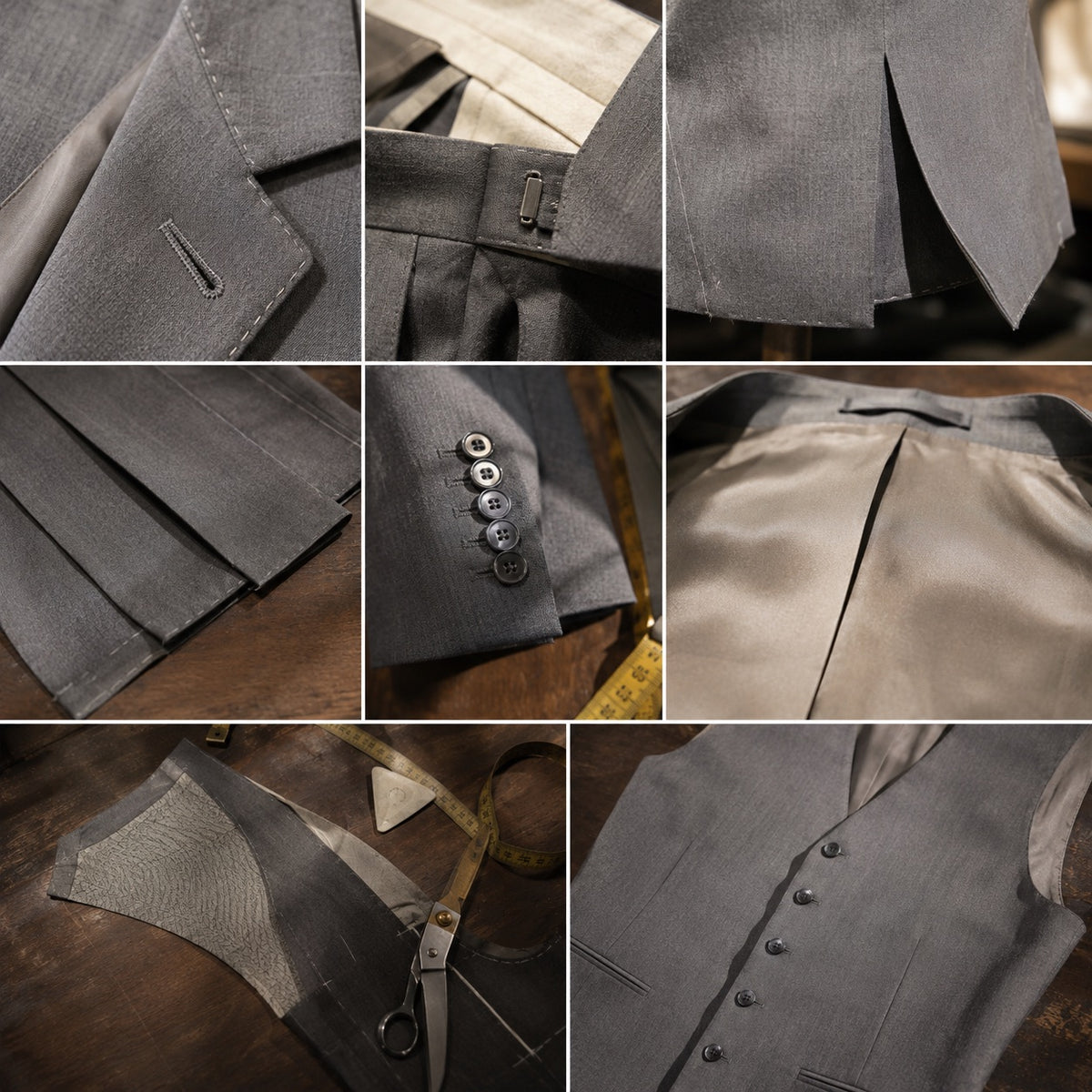 Marylebone single-breasted waistcoat — Waistcoats by CROWN TAILORING. close detail of the fabric and finish.