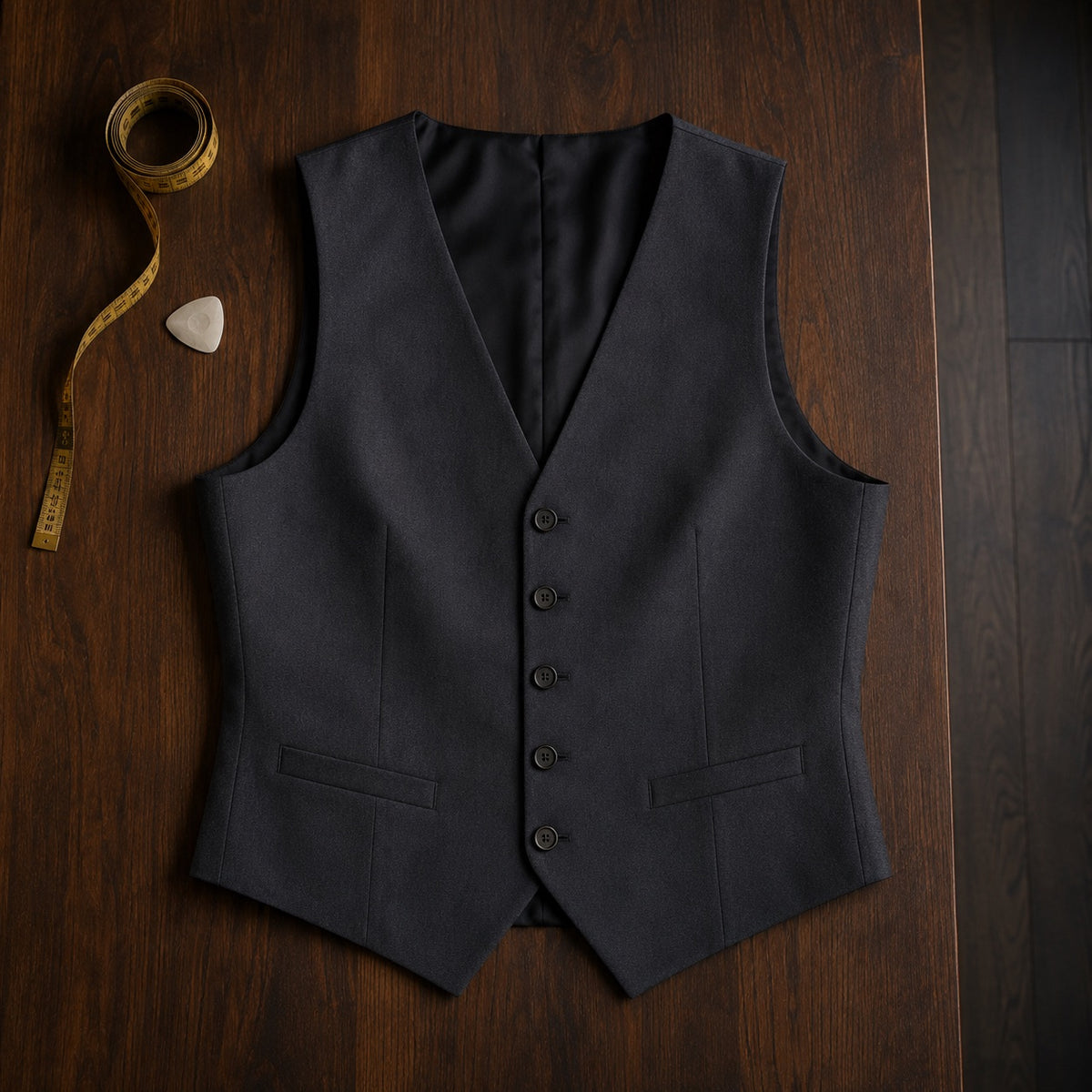 Marylebone single-breasted waistcoat — Waistcoats by CROWN TAILORING. flat lay, front.