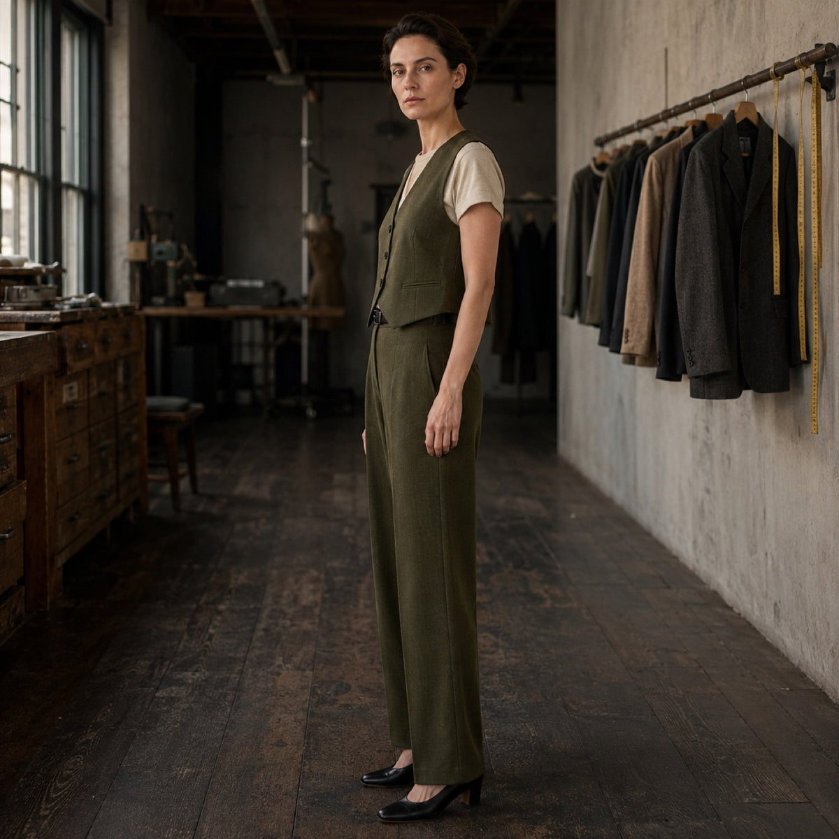 Fitzrovia single-breasted waistcoat — Waistcoats by CROWN TAILORING. shown on the model from the side.