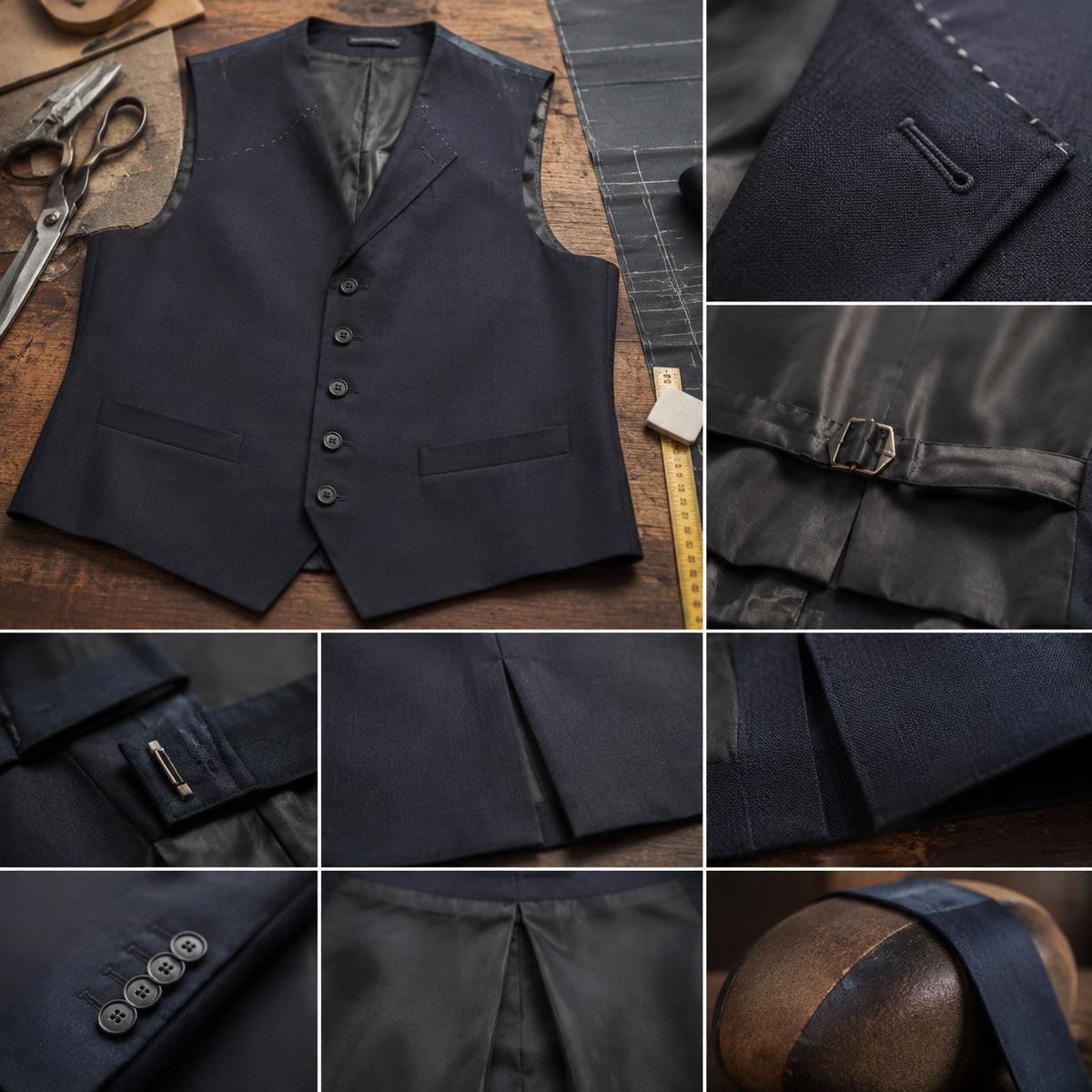 Clerkenwell single-breasted waistcoat — Waistcoats by CROWN TAILORING. close detail of the fabric and finish.