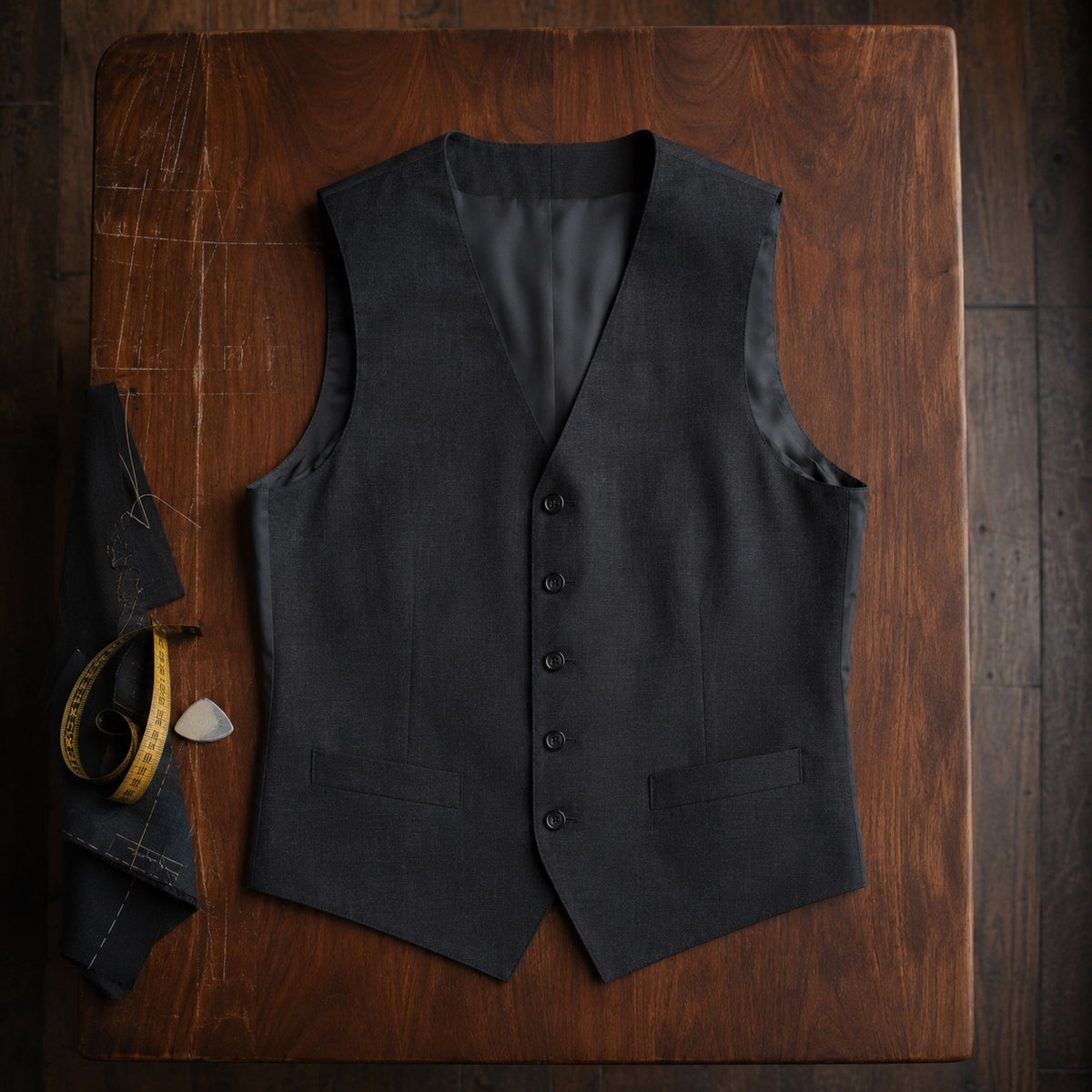 Clerkenwell single-breasted waistcoat — Waistcoats by CROWN TAILORING. flat lay, front.