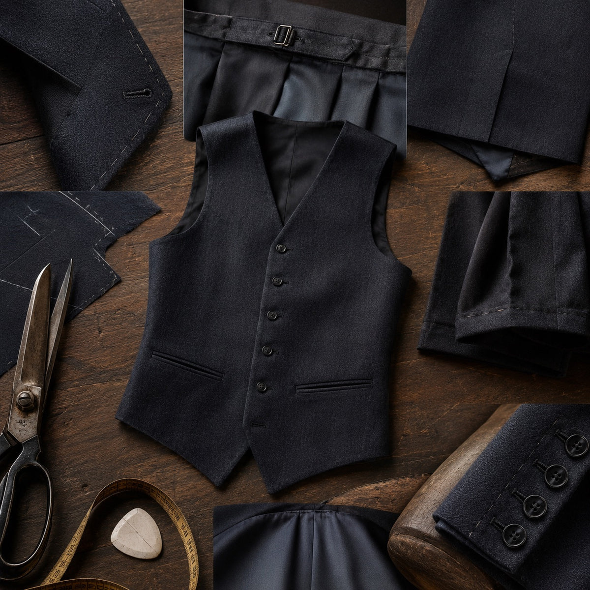 Chiltern single-breasted waistcoat — Waistcoats by CROWN TAILORING. close detail of the fabric and finish.