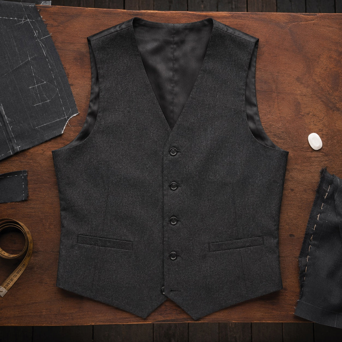 Chiltern single-breasted waistcoat — Waistcoats by CROWN TAILORING. flat lay, front.