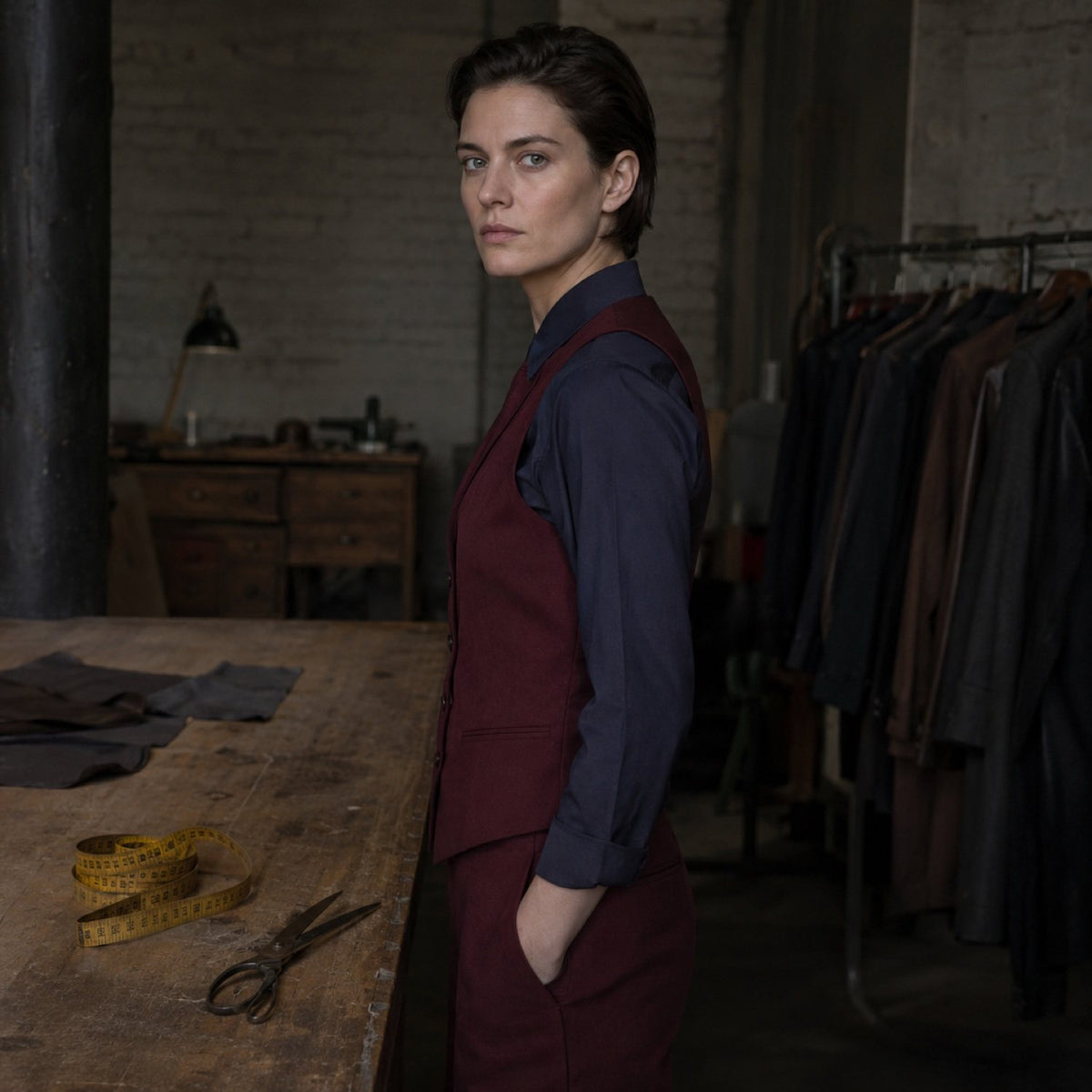 Chiltern single-breasted waistcoat — Waistcoats by CROWN TAILORING. shown on the model from the side.