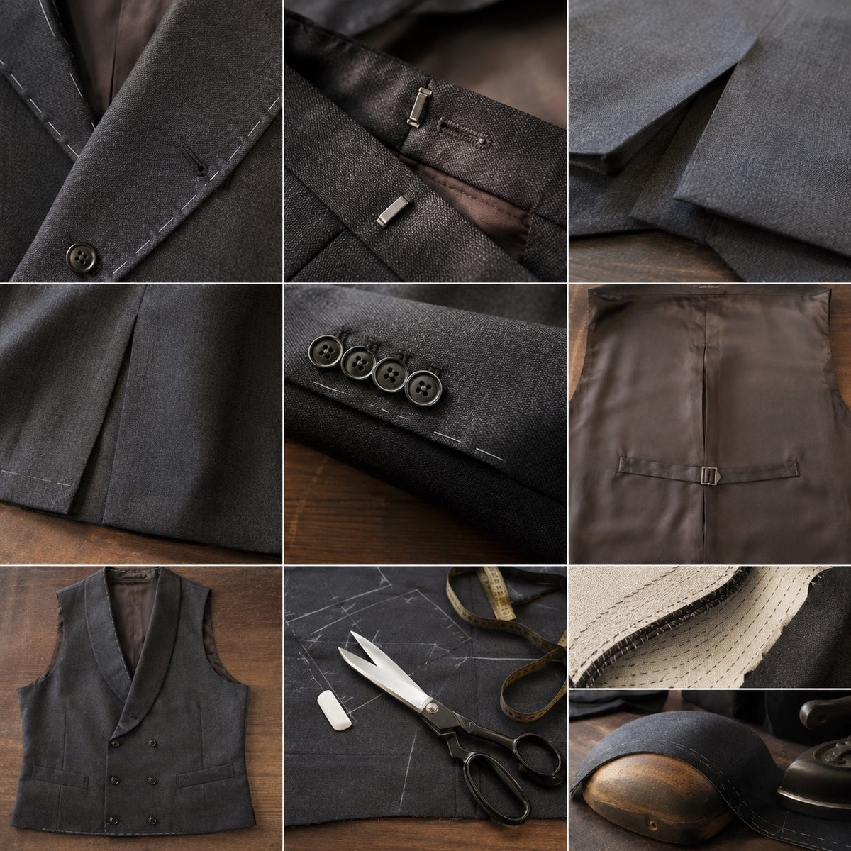 Severn double-breasted waistcoat — Waistcoats by CROWN TAILORING. close detail of the fabric and finish.