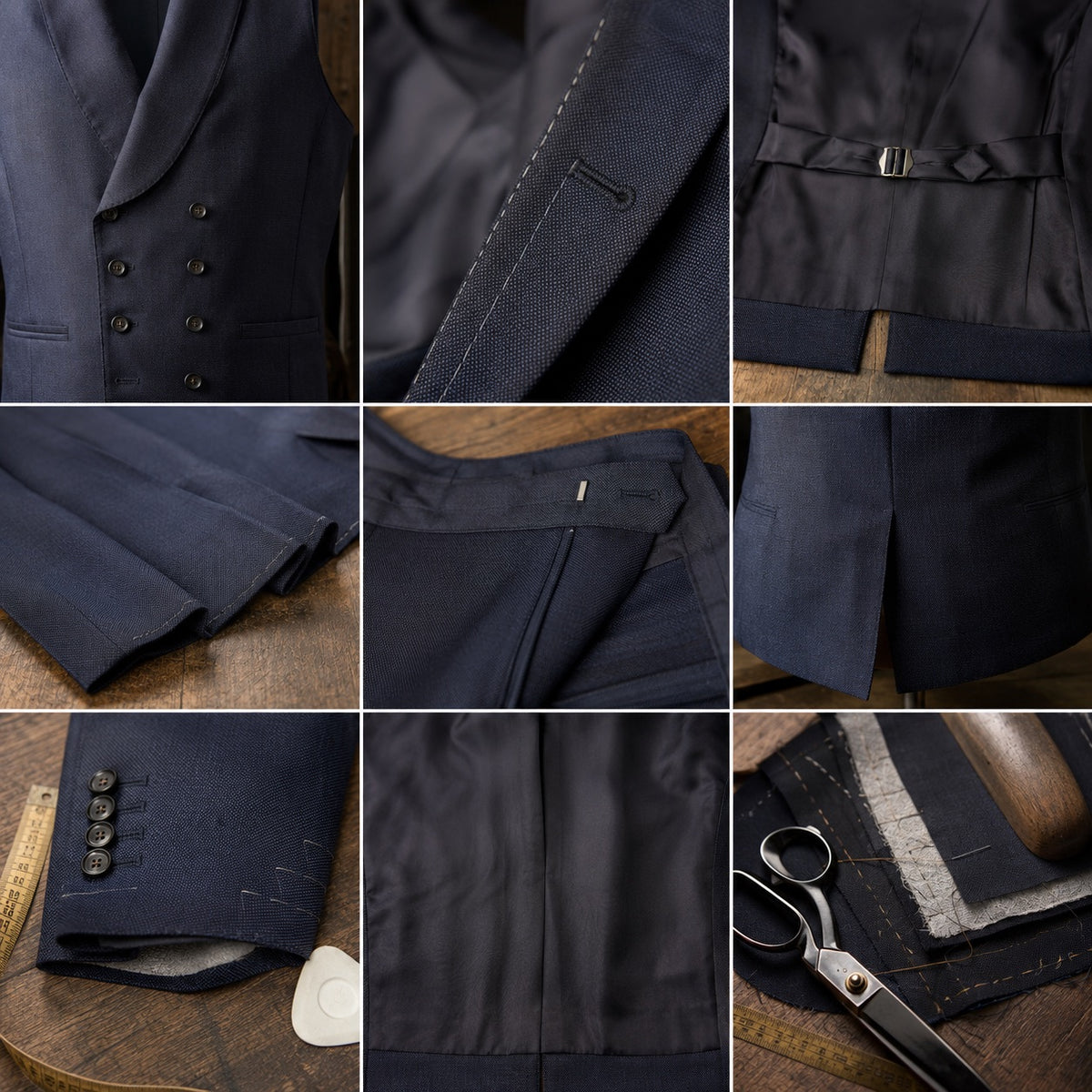 Sloe double-breasted waistcoat — Waistcoats by CROWN TAILORING. close detail of the fabric and finish.