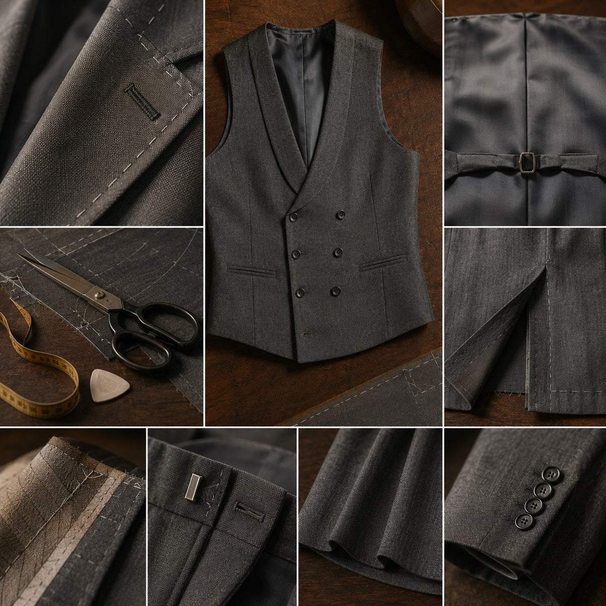 Holborn double-breasted waistcoat — Waistcoats by CROWN TAILORING. close detail of the fabric and finish.