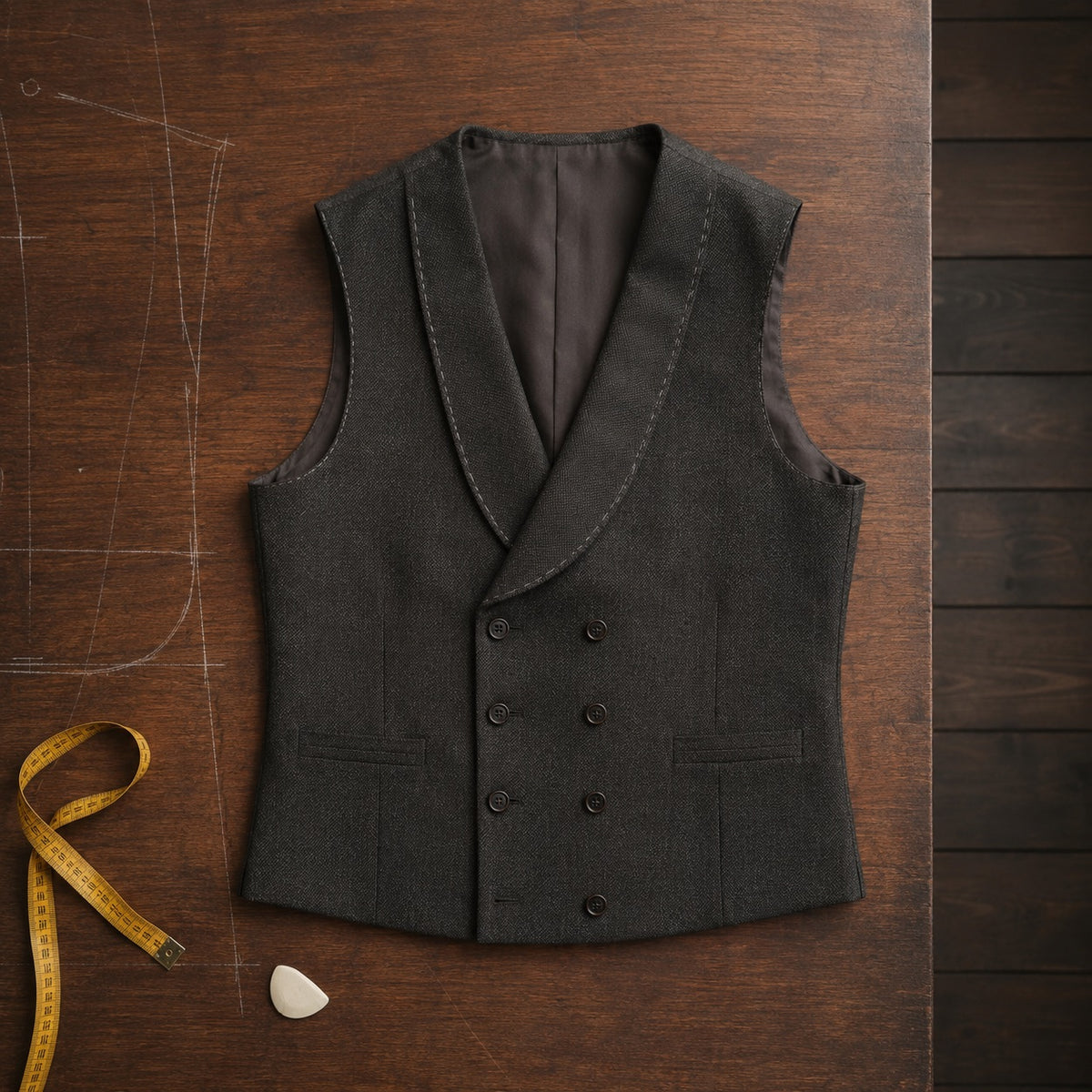 Holborn double-breasted waistcoat — Waistcoats by CROWN TAILORING. flat lay, front.
