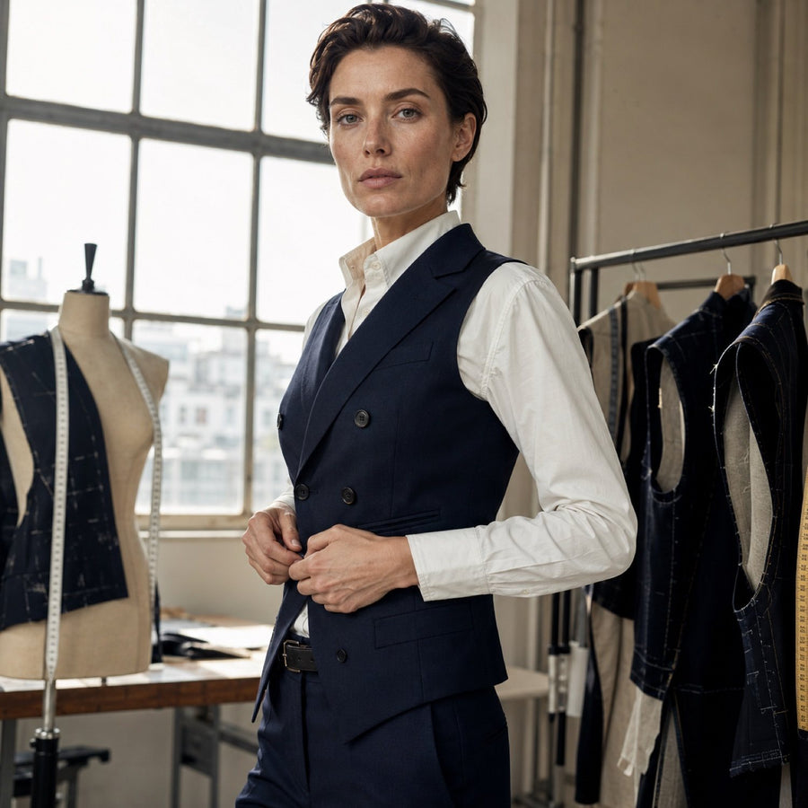 Holborn double-breasted waistcoat — Waistcoats by CROWN TAILORING. shown worn.