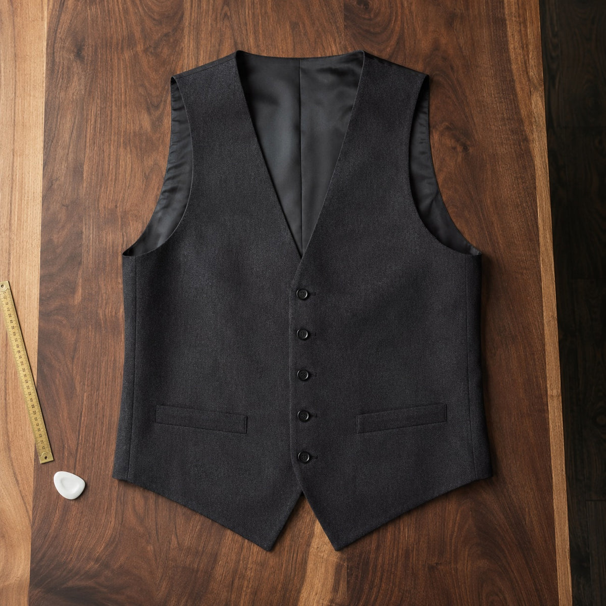 Bloomsbury single-breasted waistcoat — Waistcoats by CROWN TAILORING. flat lay, front.